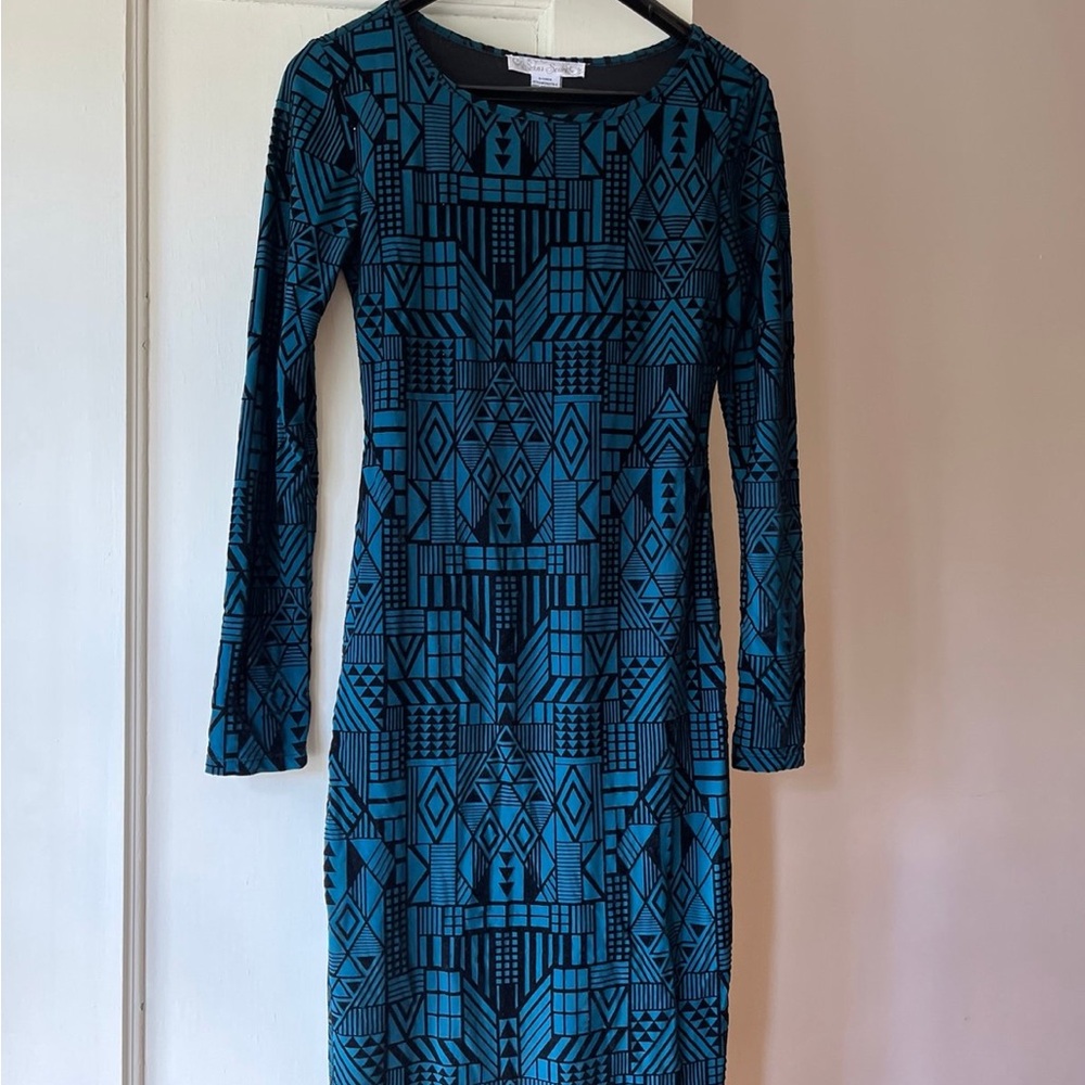 Bodycon Geometric Dress Green Black - Picture 4 of 5